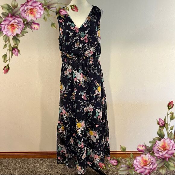 Merona Floral Sleeveless Maxi navy Dress - Picture 1 of 12